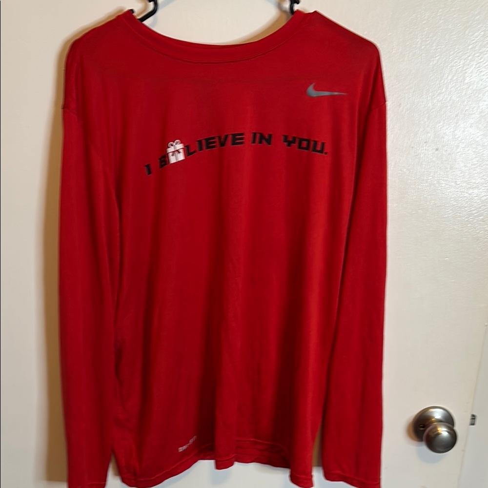 Nike Men's Red Long Sleeve DRI-FIT Shirt